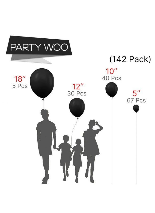PartyWoo Black Balloons, 142 Pcs Black Balloons Different Sizes Pack Of 18 12 10 5 Inch Black Balloons Arch Kit Balloon Garland For Birthday, Graduation, Halloween, Party Decorations, Black-Y18  - Image 2
