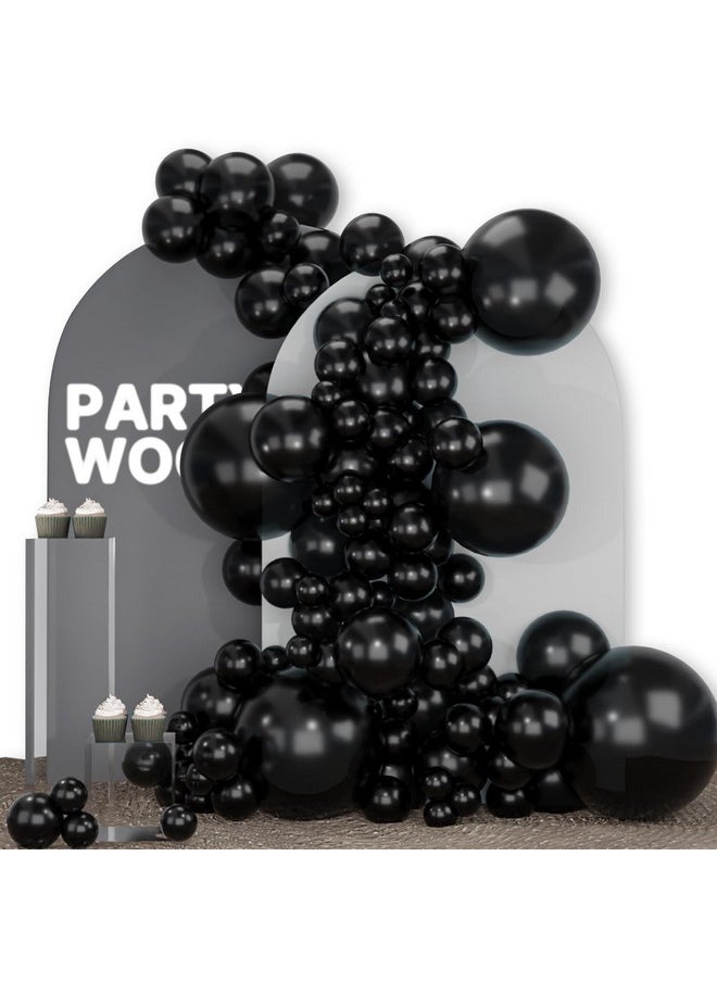 PartyWoo Black Balloons, 142 Pcs Black Balloons Different Sizes Pack Of 18 12 10 5 Inch Black Balloons Arch Kit Balloon Garland For Birthday, Graduation, Halloween, Party Decorations, Black-Y18  - Image 1