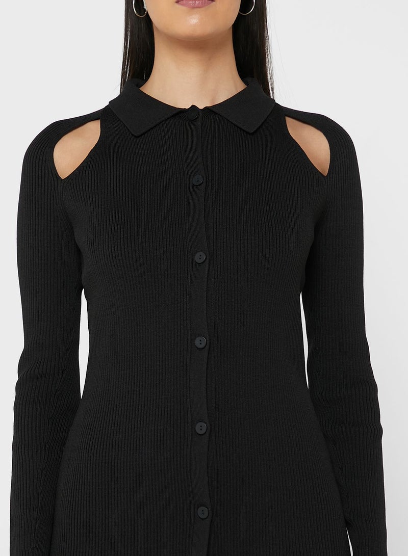 Ribbed Button Detail Dress