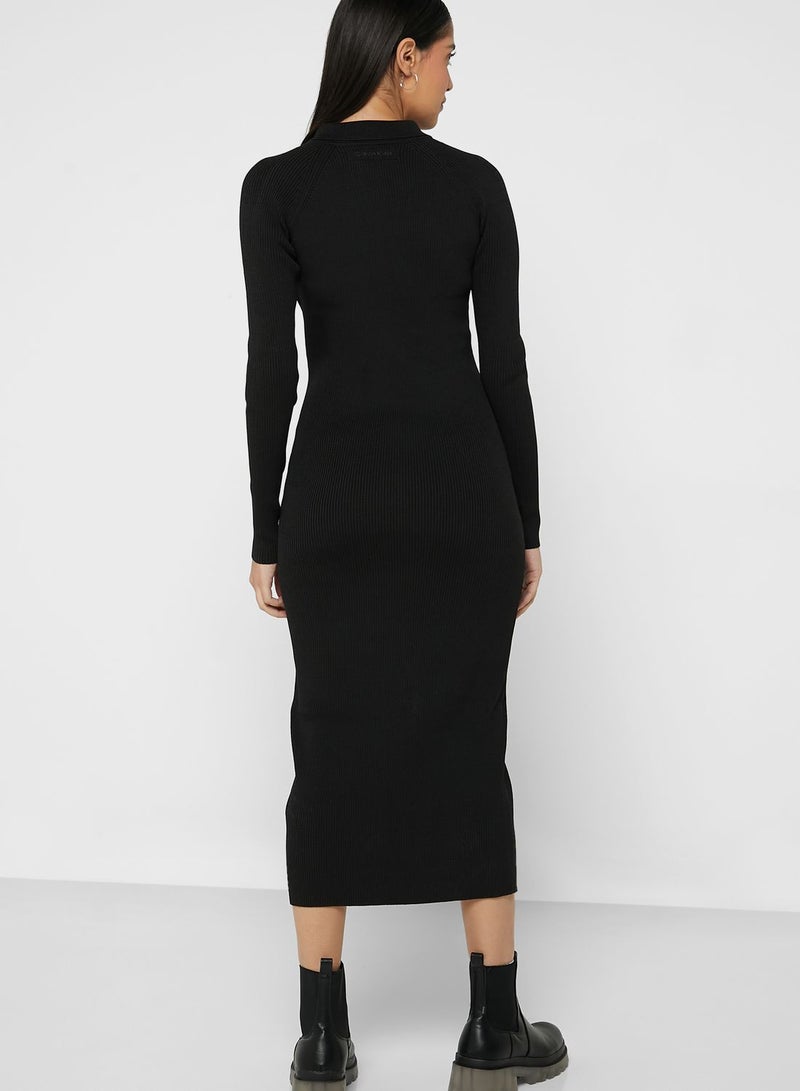 Ribbed Button Detail Dress