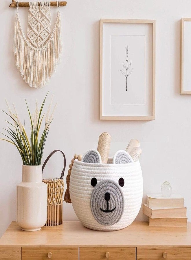 ROYAL TREND Cute Baby Bear Cotton Rope Basket, Woven Storage Basket, Baby Laundry Basket, Nursery Organizers and Storage, Baby Hamper, Kids Basket, Toy Bin, Baby Gift Basket (Medium,White ) - Image 3