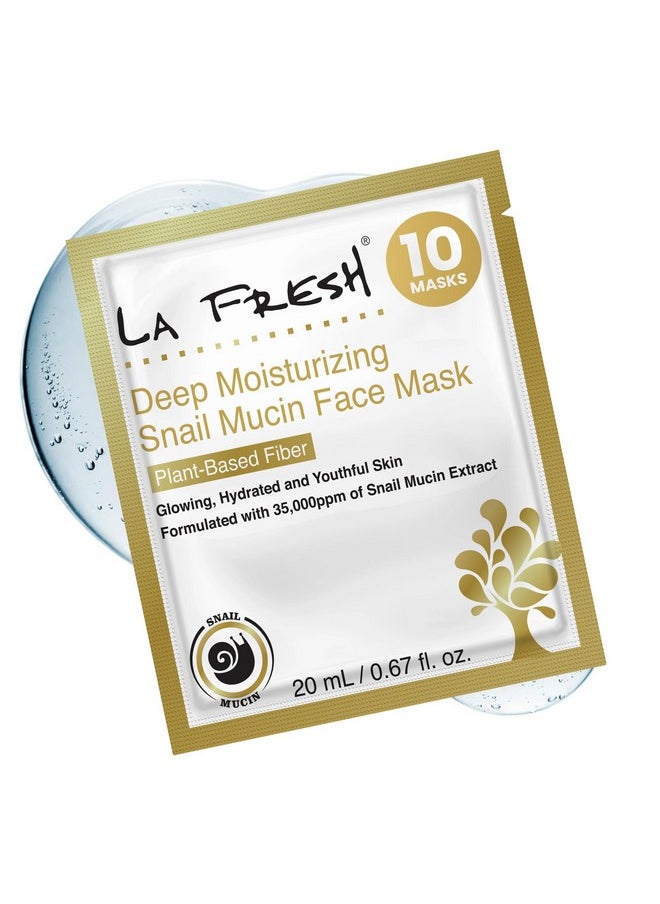 LA FRESH La Fresh Deep Moisturizing Snail Mucin Sheet Mask, Glow, and Hydration Face Mask with Snail Mucin Essence, 10 Count  - Image 1
