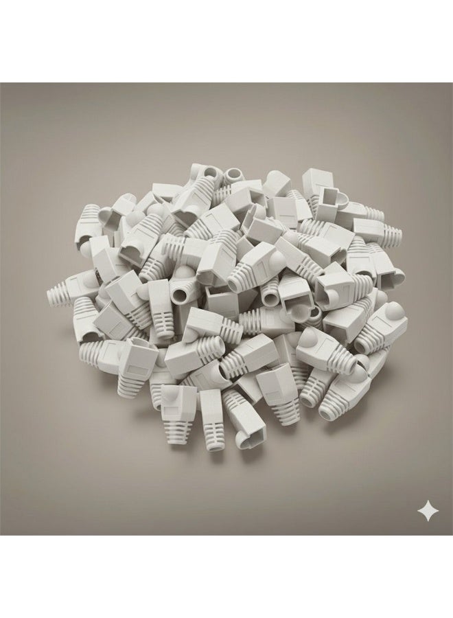 RJ45 Network Cable Sleeve, 100 Pieces, Plastic, Compatible with CAT5e/CAT6, with Strain Relief Function, 2.6x1.4x0.6cm (White) - Image 1