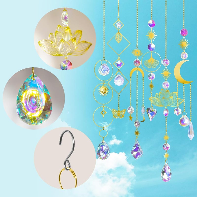 JYNTERPLAY Pack of 6 Sun Catcher Crystal Window Pendants Lotus Beads Window Decoration Hanging Crystals Rainbow Suncatcher for Garden Christmas Gifts Wedding Decoration Golden - Image 4