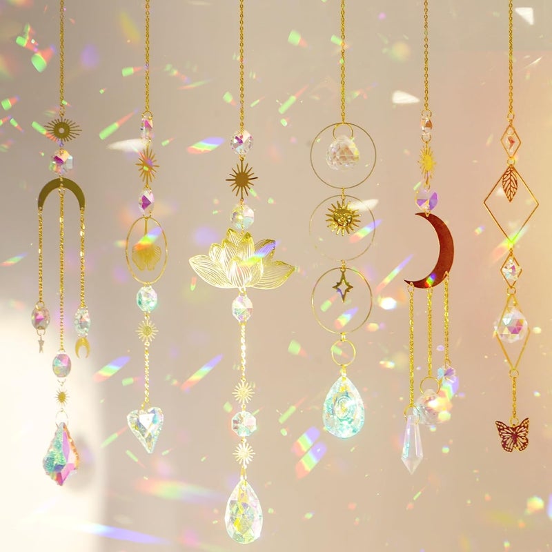 JYNTERPLAY Pack of 6 Sun Catcher Crystal Window Pendants Lotus Beads Window Decoration Hanging Crystals Rainbow Suncatcher for Garden Christmas Gifts Wedding Decoration Golden - Image 2