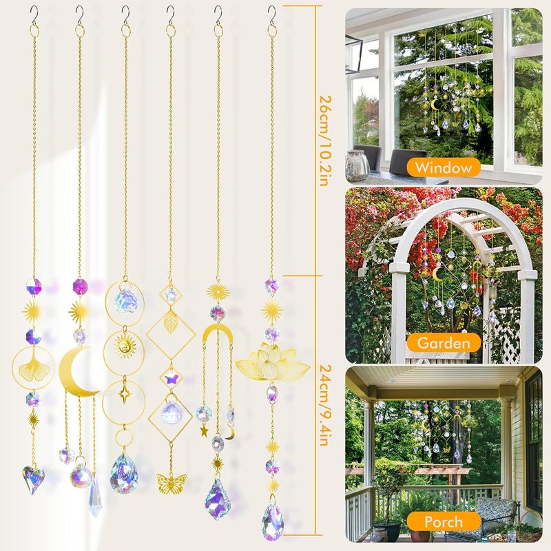JYNTERPLAY Pack of 6 Sun Catcher Crystal Window Pendants Lotus Beads Window Decoration Hanging Crystals Rainbow Suncatcher for Garden Christmas Gifts Wedding Decoration Golden - Image 3
