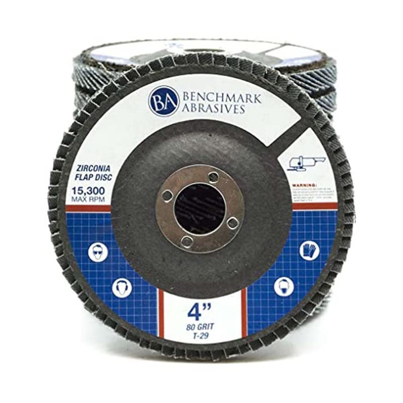 Benchmark Abrasives 4" x 5/8" Premium Type 29 Zirconia Flap Discs, Angle Grinder Flap Discs for Sanding, Stock and Rust Removal, Finishing (10 Pack) - 80 Grit - Image 1