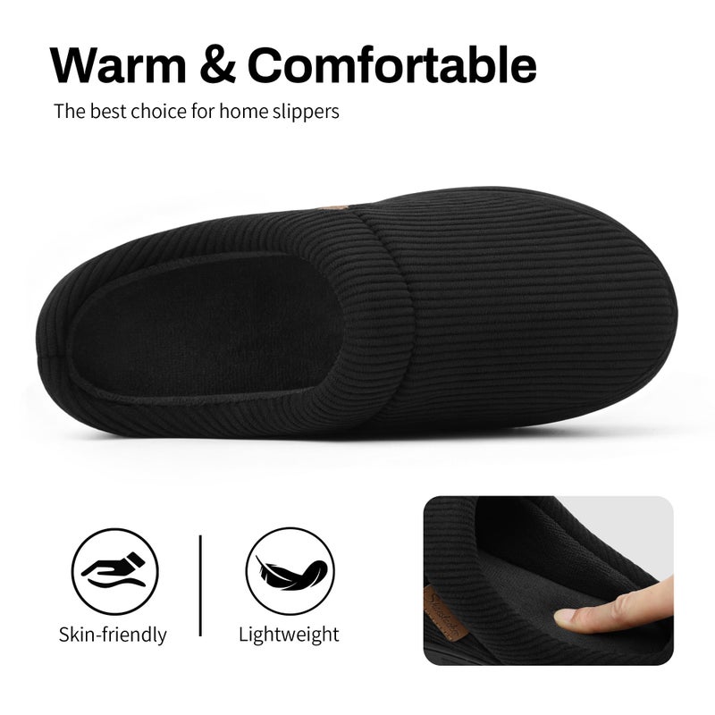 shoeslocker Mens Slippers Moccasin House Shoes Soft Memory Foam Slip-on Indoor/Outdoor, Black, Size 11-12 D(M) US - Image 4