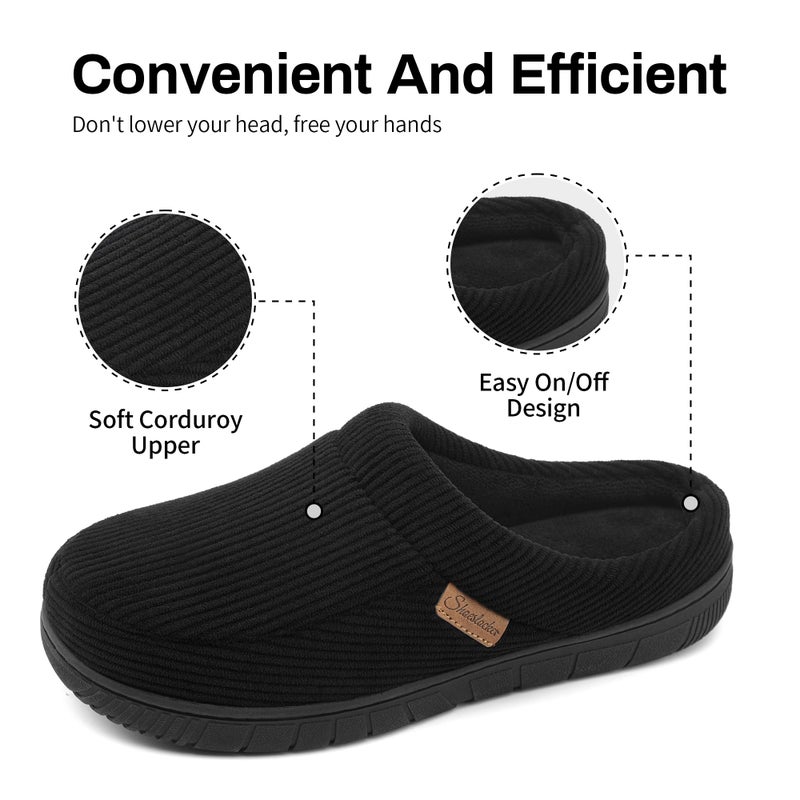 shoeslocker Mens Slippers Moccasin House Shoes Soft Memory Foam Slip-on Indoor/Outdoor, Black, Size 11-12 D(M) US - Image 3