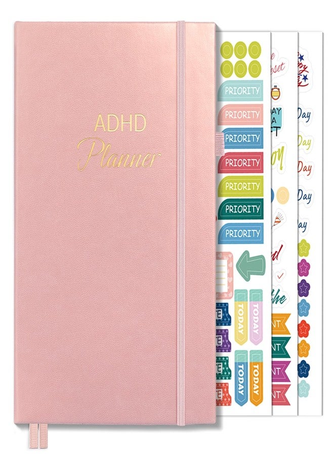 SUNEE Adhd Daily Planner for Adults,3-Month Undated Daily Weekly Monthly Planner for Productivity, Goal Setting, Time Management, Work & Life - for Men & Women,Vision Board + Stickers,Rose Gold - Image 1