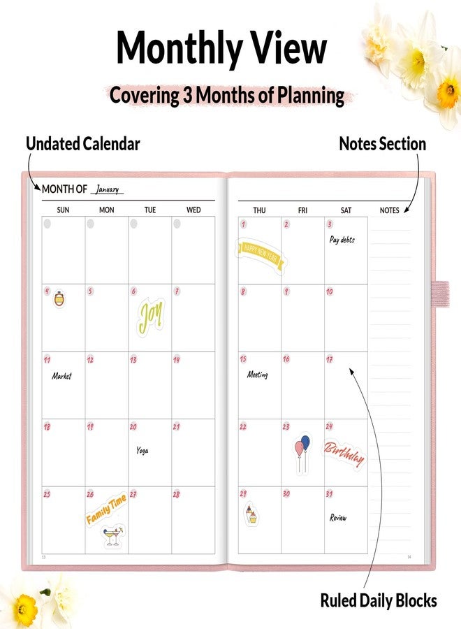 SUNEE Adhd Daily Planner for Adults,3-Month Undated Daily Weekly Monthly Planner for Productivity, Goal Setting, Time Management, Work & Life - for Men & Women,Vision Board + Stickers,Rose Gold - Image 4