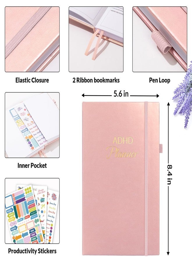SUNEE Adhd Daily Planner for Adults,3-Month Undated Daily Weekly Monthly Planner for Productivity, Goal Setting, Time Management, Work & Life - for Men & Women,Vision Board + Stickers,Rose Gold - Image 2