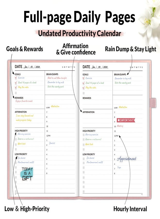 SUNEE Adhd Daily Planner for Adults,3-Month Undated Daily Weekly Monthly Planner for Productivity, Goal Setting, Time Management, Work & Life - for Men & Women,Vision Board + Stickers,Rose Gold - Image 3