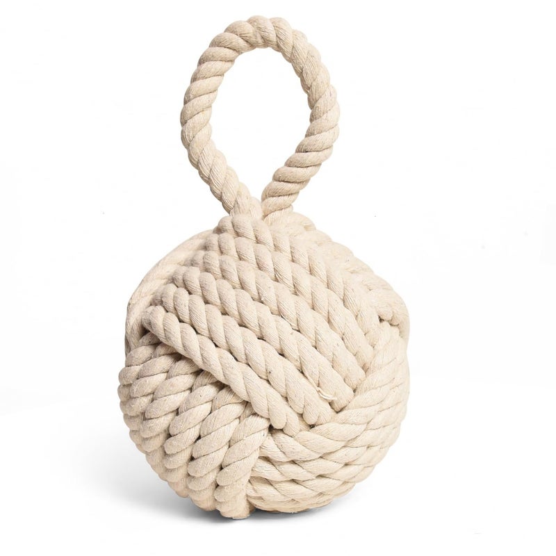 Monrocco Decorative Door Stop, Weighted Door Stopper for Bottom of Doors, Rope Doorstop, Knot Nautical Doorstopper, Heavy Doorstop for Bedroom, Living Room, Window Wedge, Bookend 6 inch (White) - Image 1