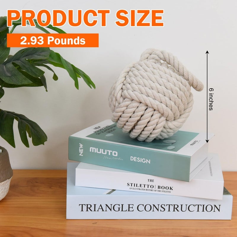 Monrocco Decorative Door Stop, Weighted Door Stopper for Bottom of Doors, Rope Doorstop, Knot Nautical Doorstopper, Heavy Doorstop for Bedroom, Living Room, Window Wedge, Bookend 6 inch (White) - Image 3