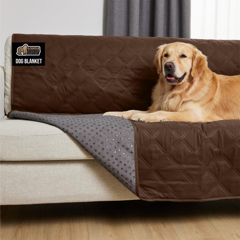 GORILLA GRIP Waterproof Couch Cover for Dogs, Gripped Slip Resistant Backing, Leak Proof Washable Dog Blanket Covers Sofa, Bed, Sectional, Crate, Car, RV Seats, Pet Puppy Essentials, 30x70 Brown - Image 1
