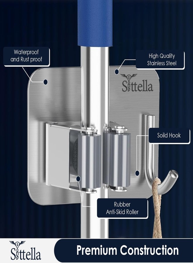 SITTELLA® Pack of-1 Rack with 1 Stainless Steel Hook Heavy Duty Wall Mounted Broom and Mop Stick Holder, Hanging Tools for Home Kitchen Garden Laundry Garage (Silver) - Image 4