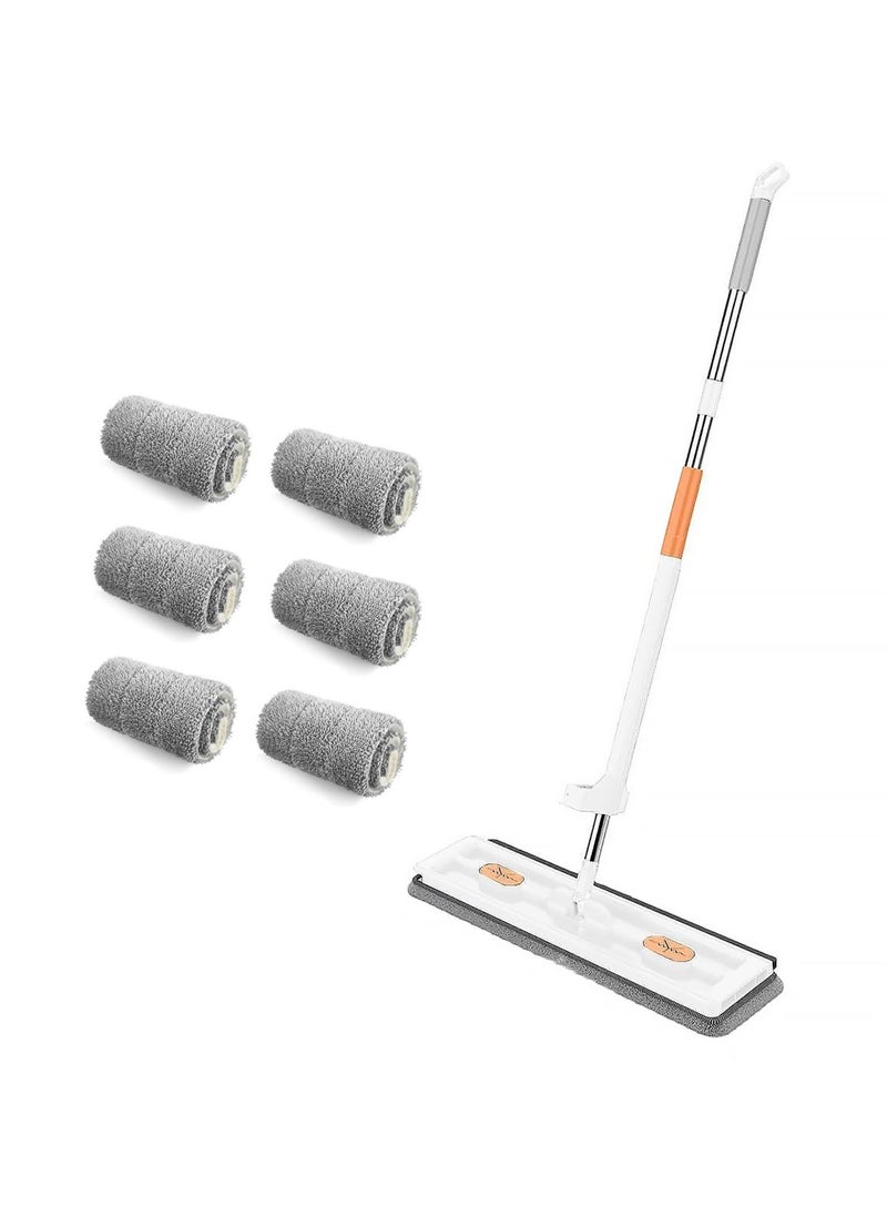 Rightsure Microfiber Spin Mop, Large Flat Mop with Dewatering Scraper, Wall Mop with Long Handle, Self Wringing 360° Rotating Mop-Head with 6 Washable Mop Pads for Tile, Wood, Laminate.  - Image 1