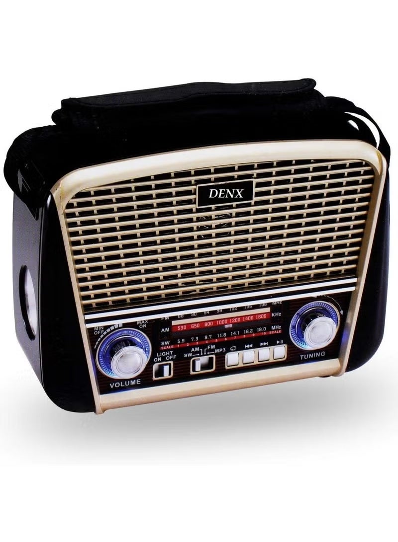 Denx Classic rechargeable radio with LED flashlight, portable AM/FM radio with superior sound, solar and battery powered, rechargeable, supports TF card and USB playback - Image 3