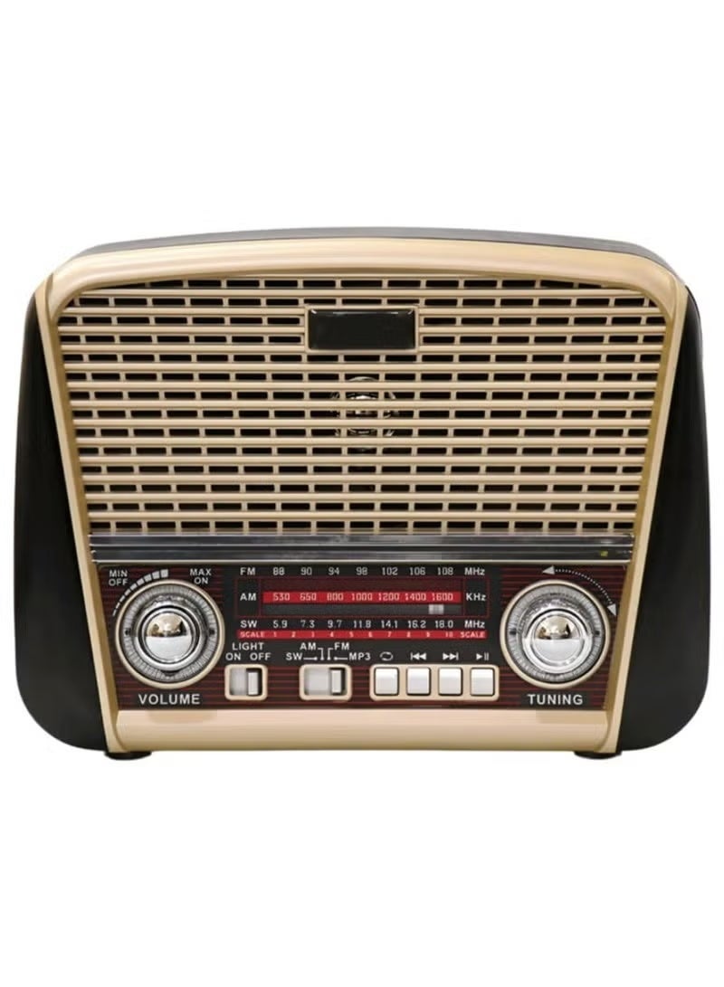 Denx Classic rechargeable radio with LED flashlight, portable AM/FM radio with superior sound, solar and battery powered, rechargeable, supports TF card and USB playback - Image 1