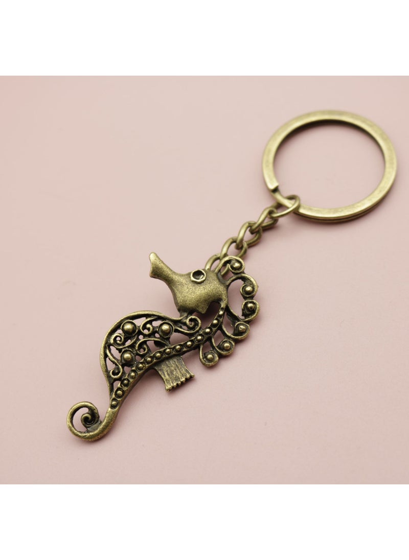 Simplistic Seahorse Pendant Keychain Accessory Bronze