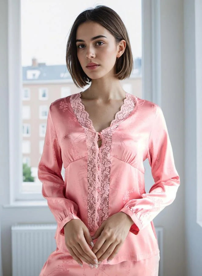 Splash FAV Lace Trim Jacquard Viscose Pyjama Set