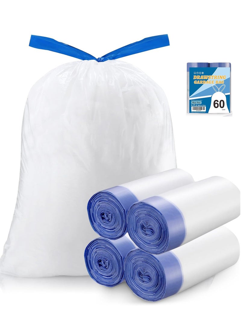 Trash Bags 6 Gallons Drawstring Garbage Bags 60 Count for Office, Living Room, Kitchen and Bathroom Trash Cans- Thickened, Stretchy, Unscented - Image 1