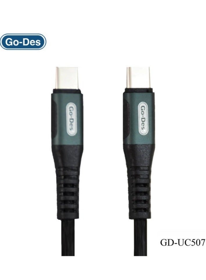 GO-DES GD-UC507 USB-C to USB-C 100W PD Fast Charging Cable -- High-Speed Data Transfer, Fast Charging for Smartphones, Tablets, Laptops, Power Banks – Universal Compatibility – Black – Durable and Reliable Cable for Quick Power Delivery and File Transfer - Image 3