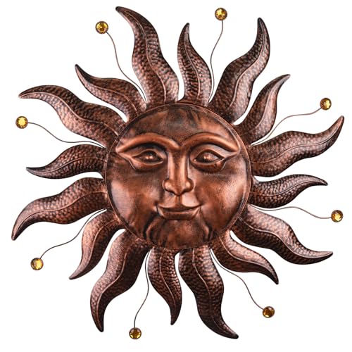 VESTCDF Metal Wall Art Decor Outdoor Inside with Sun Face 26 Inch Large Outside Sun Metal Decorations Hanging on House Living Room Bedroom Patio Fence Yard - Image 1