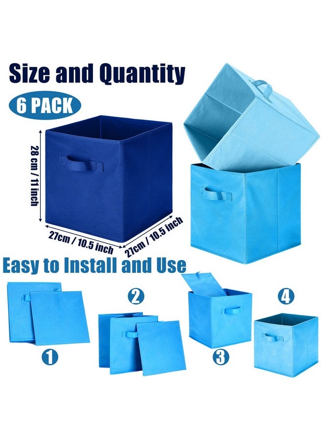 Karenhi Karenhi 6 Pcs 11 x 10.5 x 10.5 Inch Fabric Storage Bins Storage Cubes Organizer with Handles Foldable Shelf Cube Baskets for Home Room Closet Cubby Cloth(Blue) - Image 2