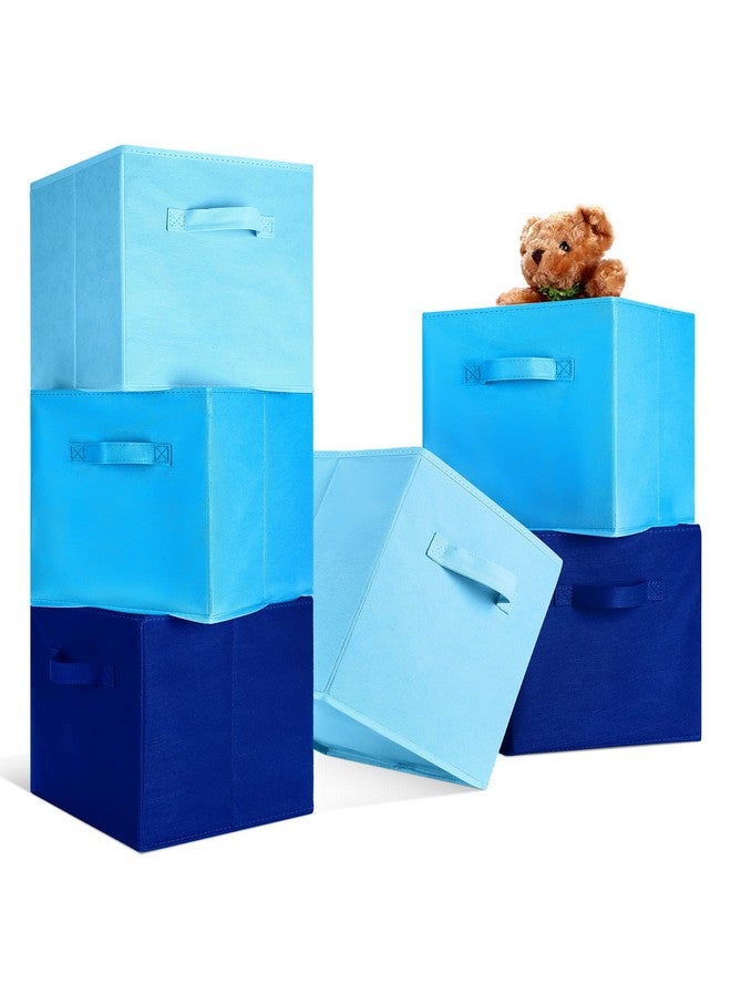 Karenhi Karenhi 6 Pcs 11 x 10.5 x 10.5 Inch Fabric Storage Bins Storage Cubes Organizer with Handles Foldable Shelf Cube Baskets for Home Room Closet Cubby Cloth(Blue) - Image 1