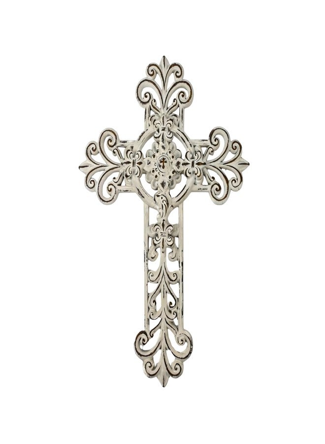 Comfy Hour 12" White Cross for Wall Decor, Rustic Antique Style Religious Plaque, Artisan Finished Vintage Victorian Wall Art for Home Sanctuary, Resin Sculpture - Image 1