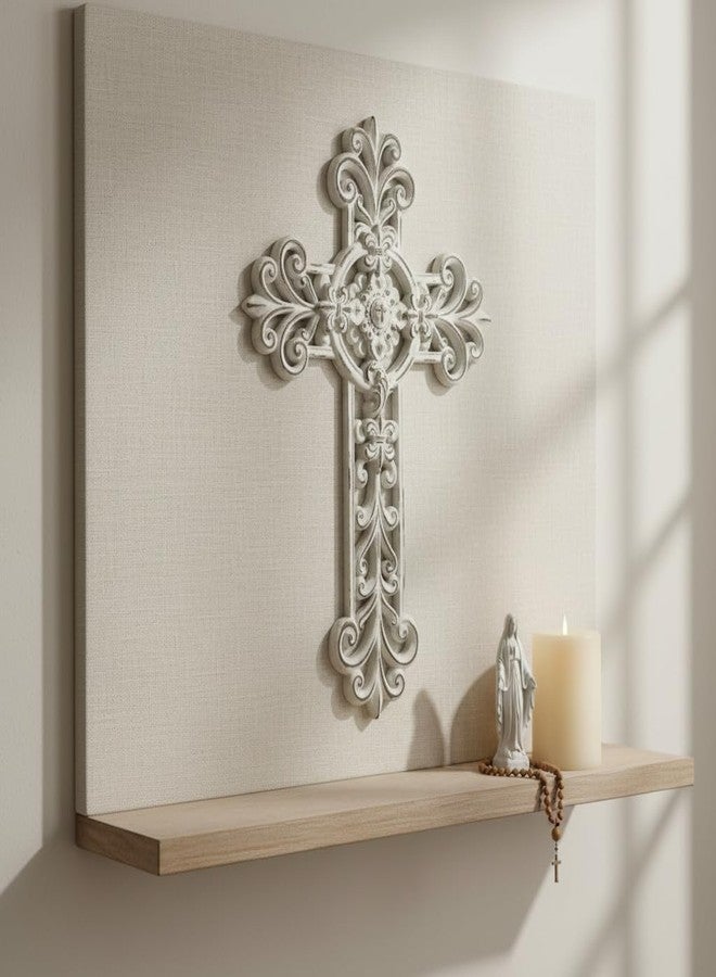 Comfy Hour 12" White Cross for Wall Decor, Rustic Antique Style Religious Plaque, Artisan Finished Vintage Victorian Wall Art for Home Sanctuary, Resin Sculpture - Image 5