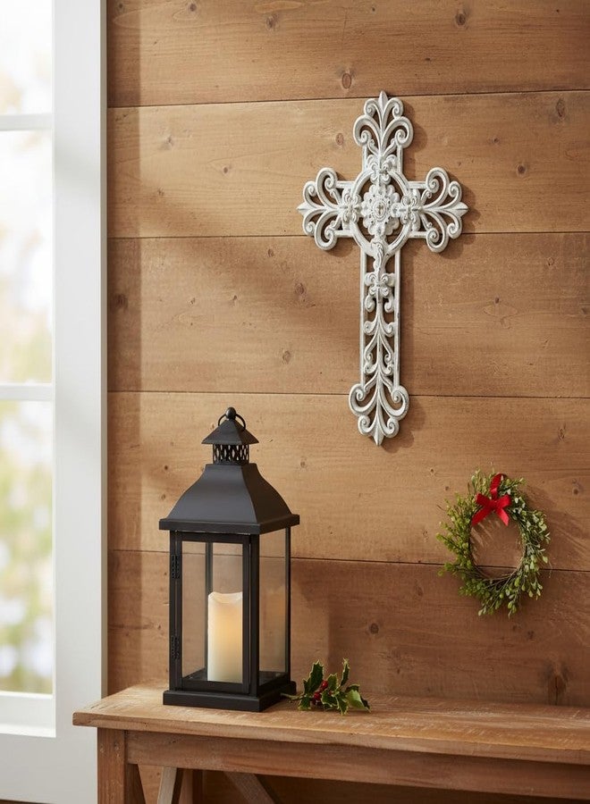 Comfy Hour 12" White Cross for Wall Decor, Rustic Antique Style Religious Plaque, Artisan Finished Vintage Victorian Wall Art for Home Sanctuary, Resin Sculpture - Image 3