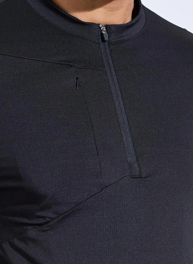 Styli Active Black Men Quarter-Zip Long Sleeve Training T-Shirt for Men | Best Price UAE
