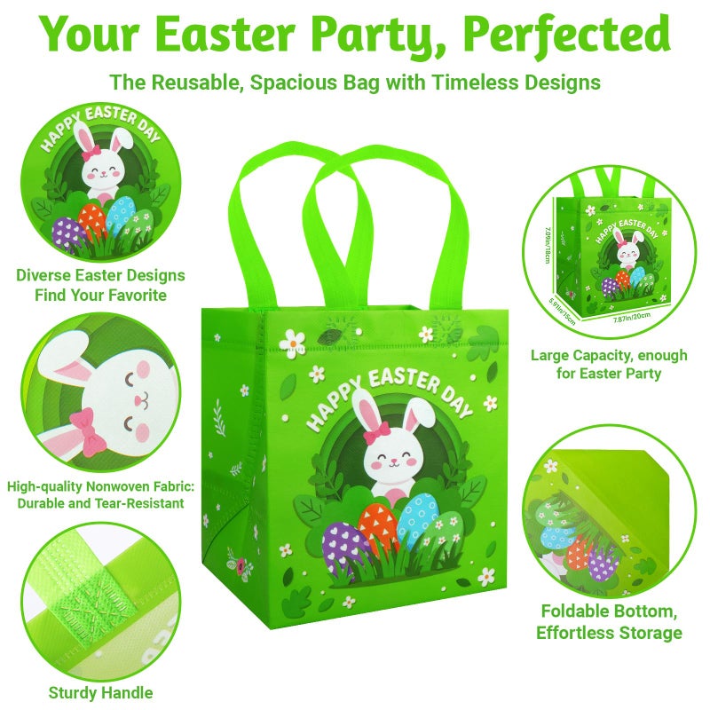 STARSIDE 8 Pack Easter Egg Hunt Bags with Handles for Kids - Reusable Non-Woven Cute Bunny Chick Carrot Tote Bags for Gift Wrapping, Easter Treats, Goodie Bags & Party Favors (7.09x5.91x7.87 Inches) - Image 3