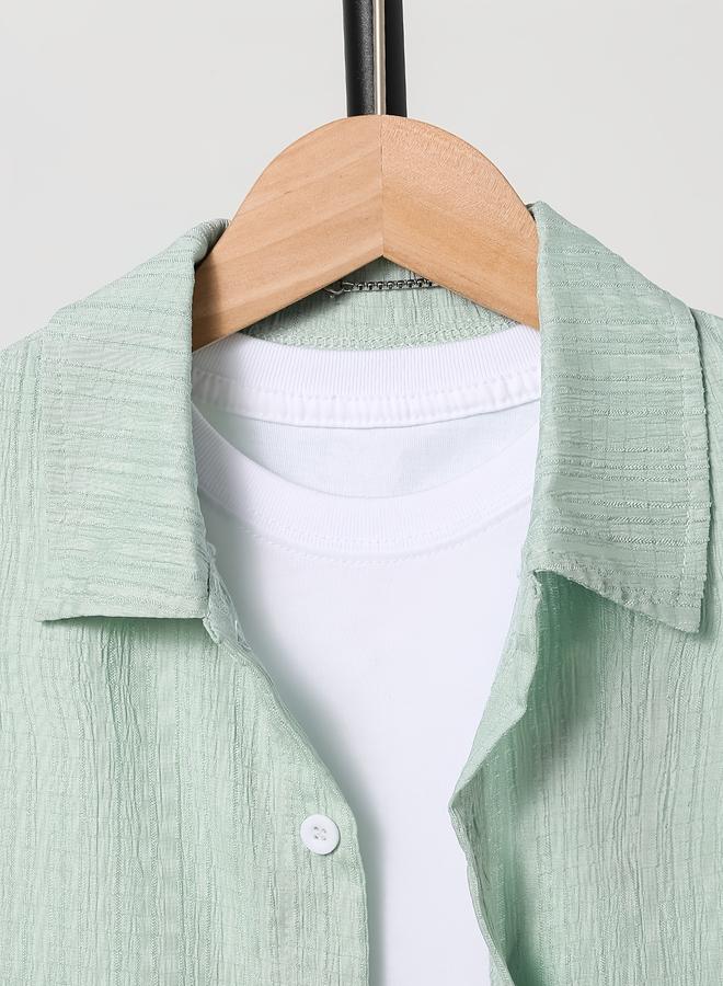 تايك تو قميص بتفاصيل بارزة الملمس مع أزرار - Image 3