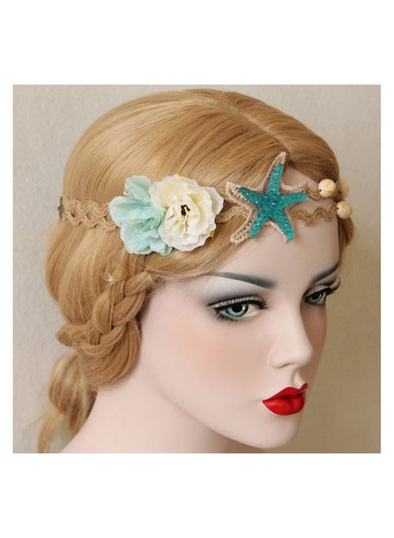 إسكدنيا Seashell Star Headband for Girls, Mermaid Hair Accessories Elastic Ocean Hair Band, Bohemian Headdress Forehead Hairband, 2Pcs - Image 5