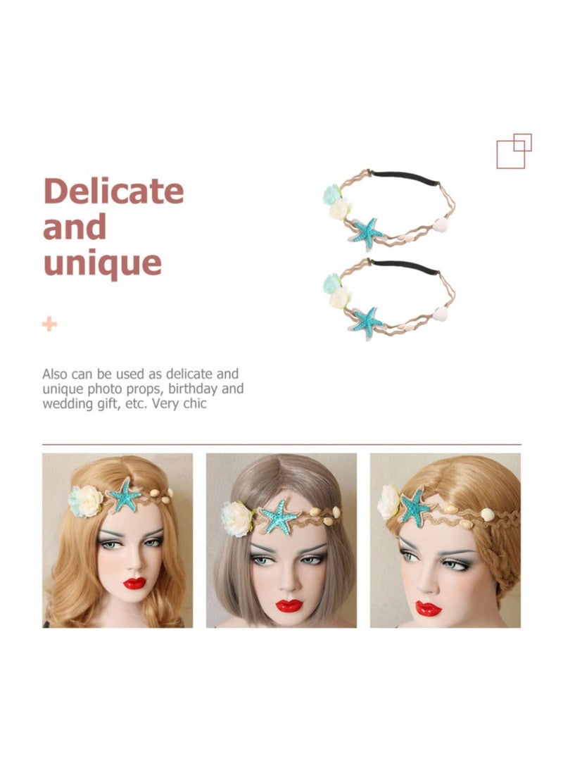 إسكدنيا Seashell Star Headband for Girls, Mermaid Hair Accessories Elastic Ocean Hair Band, Bohemian Headdress Forehead Hairband, 2Pcs - Image 3