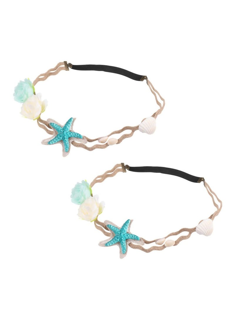 إسكدنيا Seashell Star Headband for Girls, Mermaid Hair Accessories Elastic Ocean Hair Band, Bohemian Headdress Forehead Hairband, 2Pcs - Image 1