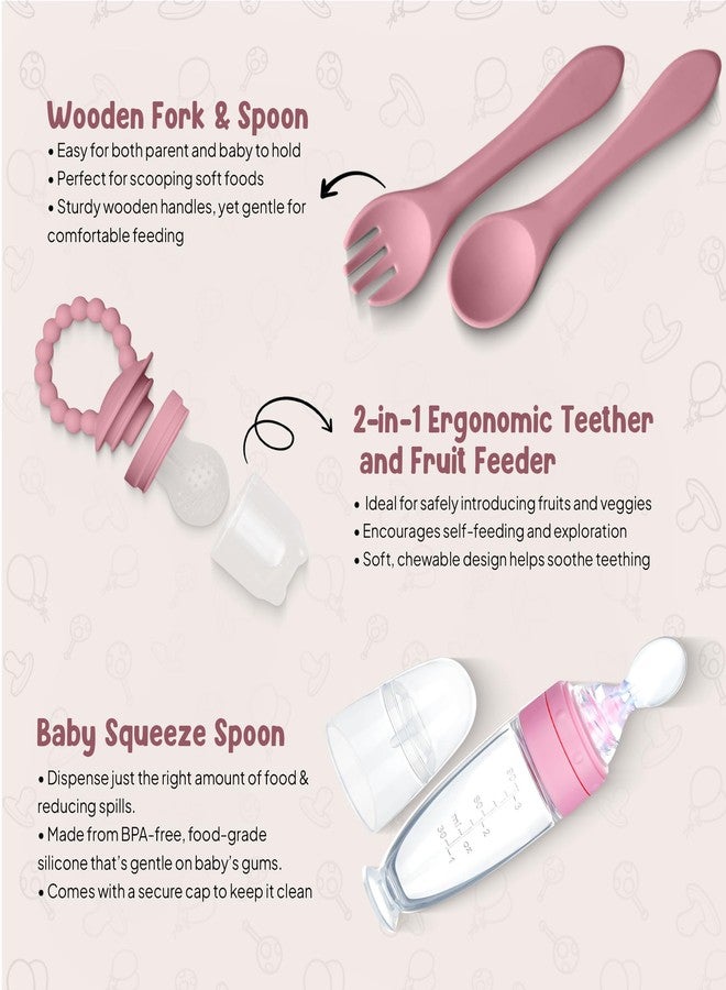 O'doe 6-Piece Bpa-Free Silicone Solid Baby Feeding Set | Soft Suction Plates, Baby Food Bowl, Wooden Fork & Spoon, and More | Make Mealtime Fun and Easy for Your Little One - Image 5
