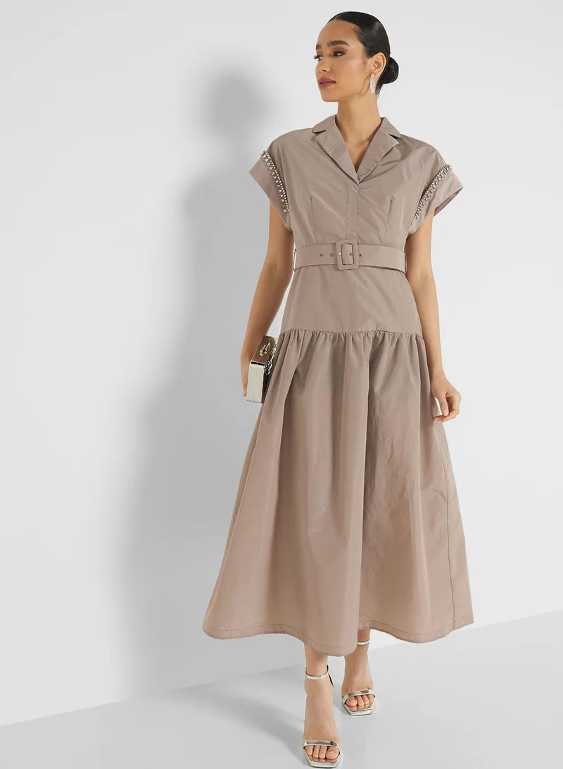 Femi9 Notched necline embellishment Detail Dress