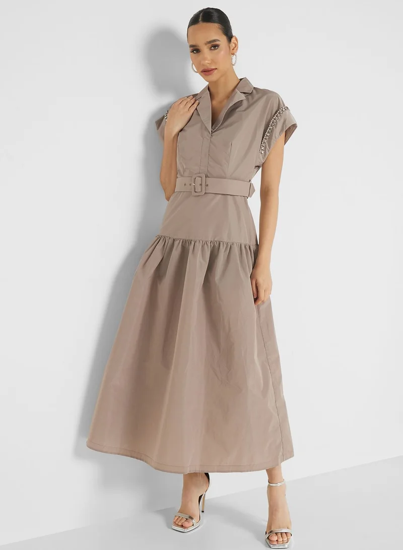 Femi9 Notched necline embellishment Detail Dress