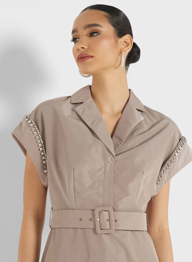 Femi9 Notched necline embellishment Detail Dress