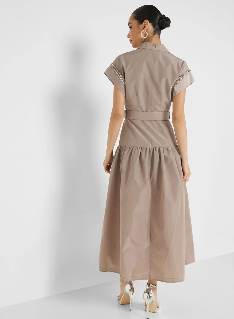 Femi9 Notched necline embellishment Detail Dress