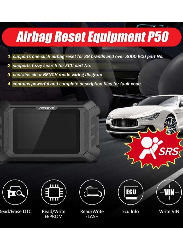 OBDSTAR P50 Car Airbag Intelligent Reset Tool SRS Reset Equipment Airbag Programmer Crash Data Clear Tool Obd Bench 91 Brands and Over 12200 Ecu Module Support 1 Year Update  - Image 2