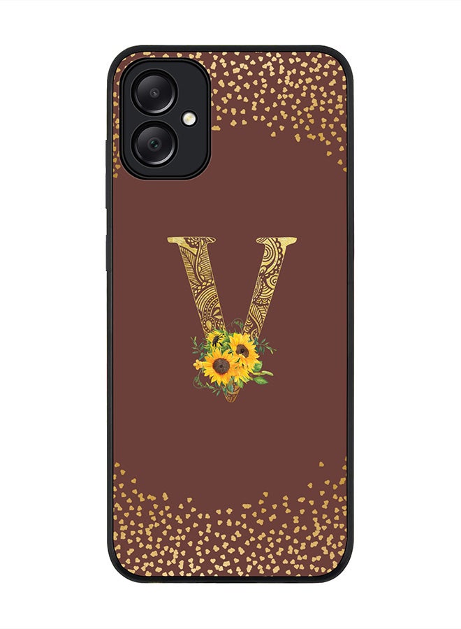 Stylizedd Rugged Black edge case for Samsung Galaxy A05, Slim fit Thin Cover- Custom Monogram Initial Letter Floral Pattern Alphabet-V  (Brown ) - Image 1