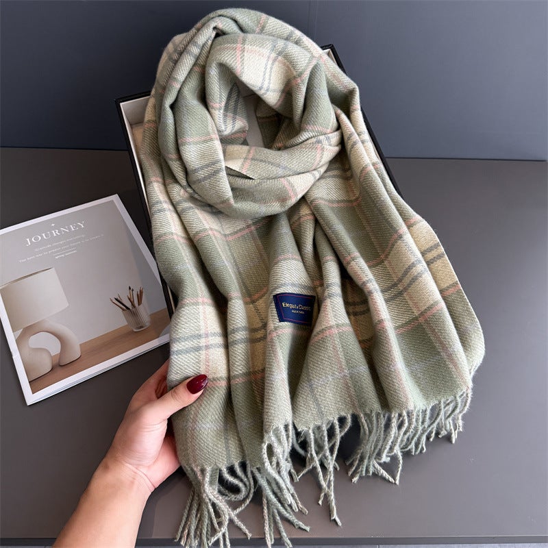 Korean Style Fashionable Sweet Plaid Autumn and Winter Warm Scarf Women''s Shawl Versatile Work Clothing Tassel Fine Sand Imitation Cashmere Scarf - Image 1