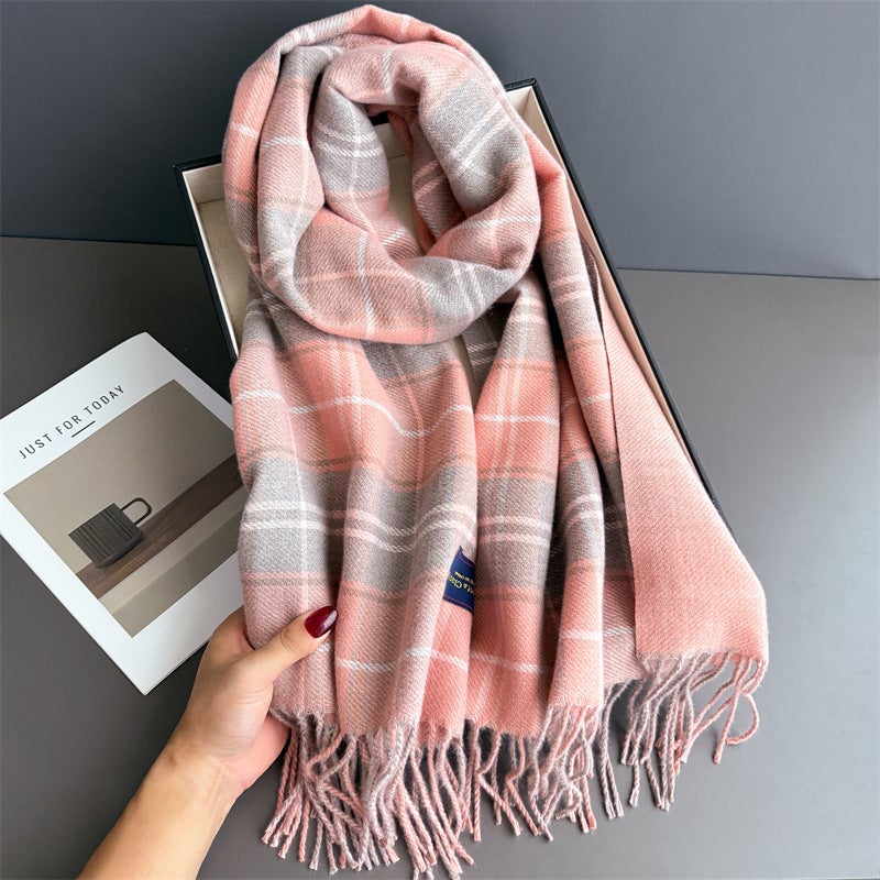 Korean Style Fashionable Sweet Plaid Autumn and Winter Warm Scarf Women''s Shawl Versatile Work Clothing Tassel Fine Sand Imitation Cashmere Scarf - Image 4