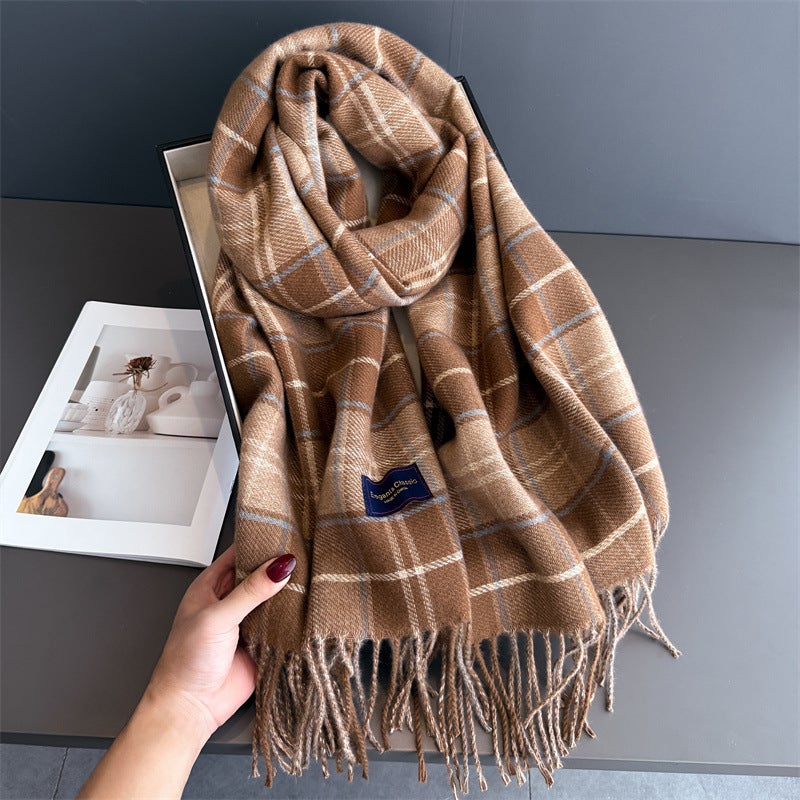 Korean Style Fashionable Sweet Plaid Autumn and Winter Warm Scarf Women''s Shawl Versatile Work Clothing Tassel Fine Sand Imitation Cashmere Scarf - Image 3